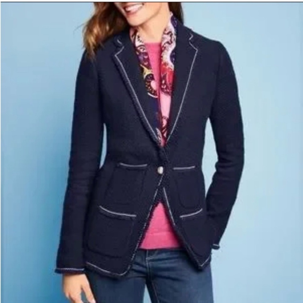 NWT Talbots Navy Blue Tipped Tweed Blazer Size 4